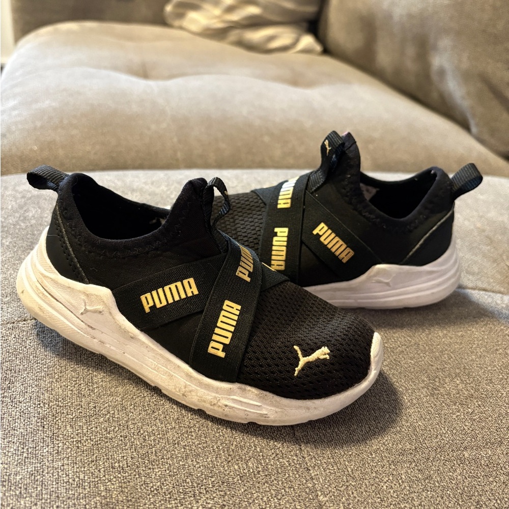 Puma Black and White Sneakers with Mesh Upper